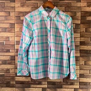 Womens Small Petite Talbots Plaid Button Down Shirt